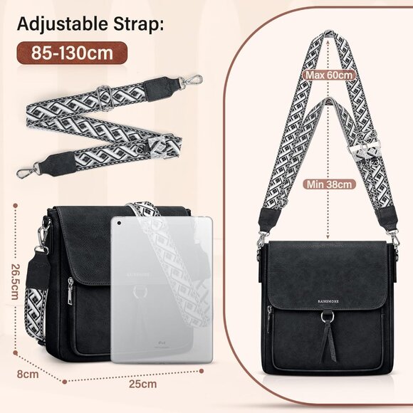 ⚡White Black Women PU Leather Crossbody Bag Wide Adjustable Strap Shoulder - Picture 3 of 8